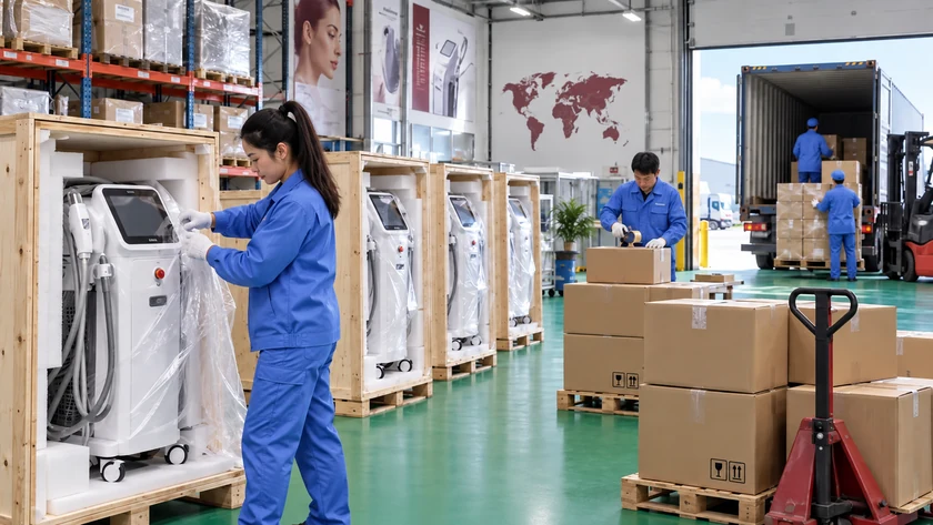 Aesthetic equipment packaging for international delivery
